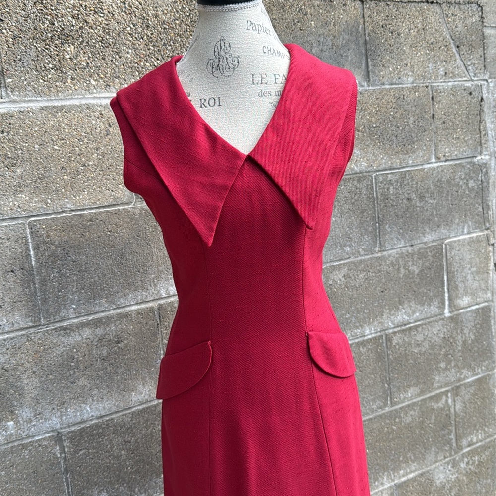 Vintage Carlette 60’s garnet red wool blend midi dress dagger collar EVC S/M - Picture 2 of 10